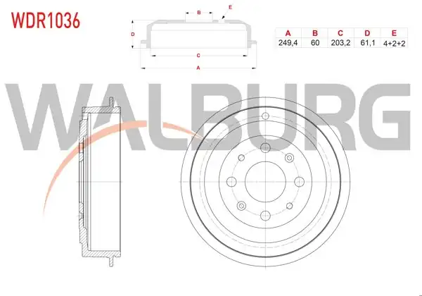 WALBURG WDR1036 | Fren Kampanası Arka 4 Delik Fiat Grande Punto 1.2 2005-2012 / Punto 1.2 2009-2012 / Opel Corsa D 1.2 2006-2014