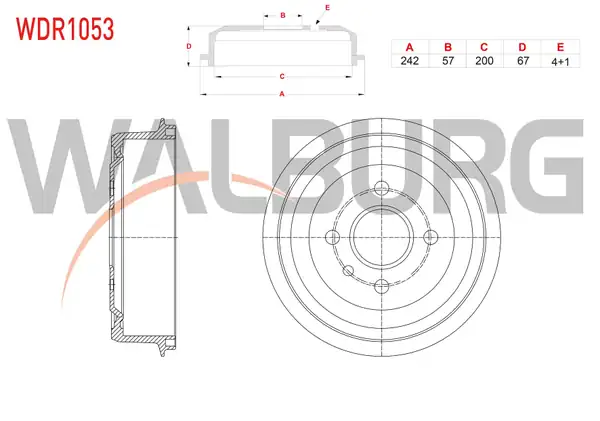 WALBURG WDR1053 | Fren Kampanası Arka 4 Delik 242x57x200x67 Opel Astra F 1 4i 1 6i 1991 1998 Astra F Classic 1 4i 1 6i 1998 2002