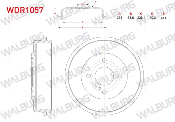 WALBURG WDR1057 | Fren Kampanası Arka 4 Delik 271X63,6X228,4X70,3 Ford Transit Courıer 1.0 Ecoboost-1.5 TDCI-1.6 TDCI 2014 -