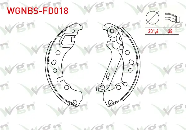 WGN WGNBS-FD018 | Fren Pabuç Balata Arka Levyelı 201,6X38mm Ford Fiesta VII 1.0 2017 -