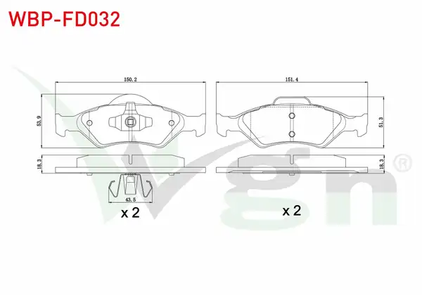WGN WBP-FD032 | Fren Balata Ön Ford Fiesta IV 1.25İ 16V 1996-2002 / Fiesta IV 1.4İ 16V 1996-2002 / Fiesta IV 1.3İ 1996-2002