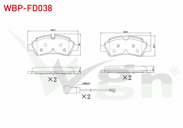 WGN Wbp Fd038 Fren Balata Fişli Arka Ford Transit Çift Teker 2 2 TDCI 17 00mm 2014
