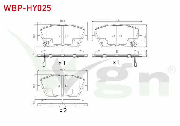 WGN WBP-HY025 | Fren Balata Ön Ikazlı Hyundai Elantra 1.6 D-Cvvt 2011-2015 / Kia Cerato 1.6 CRDI 2016-/ Kia Cerato 1.6 Mpı 2016 -