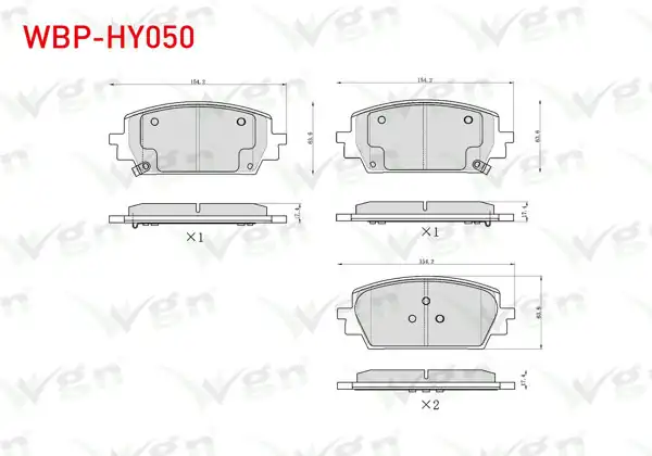 WGN WBP-HY050 | Fren Balata Ön Ikazlı Hyundai Santa Fe 1.6 T-GDI-2.2 CRDI 2020-/ Kia Sorento 2.2 CRDI 2020 -