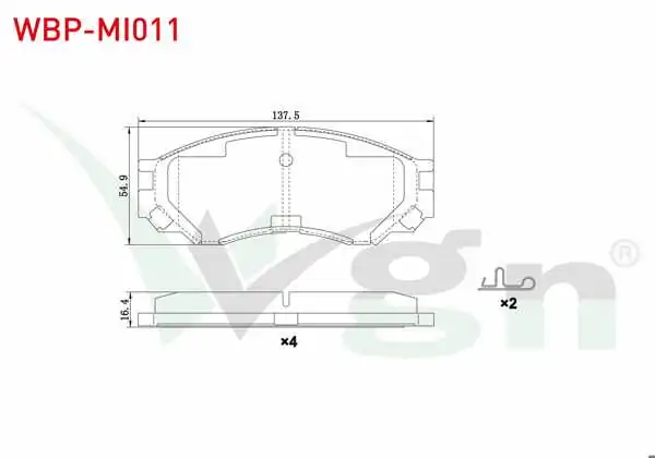 WGN WBP-MI011 | Fren Balata Ön Mitsubishi L 200 (K7t,K6t) 2.5 TD 1996-2007 / L 200 (K7t,K6t) 2.0 1996-2007 / L 200 (K7t,K6t) 2.5 D 1996-2007