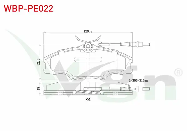 WGN WBP-PE022 | Fren Balata Ön Fişli Peugeot 406 (8B) 2.0 HDI 14 Jant 1995-2004 / 406 (8B) 2.0İ 1995-2004 / Expert (222,223,224) 2.0 JTD 1996-2006