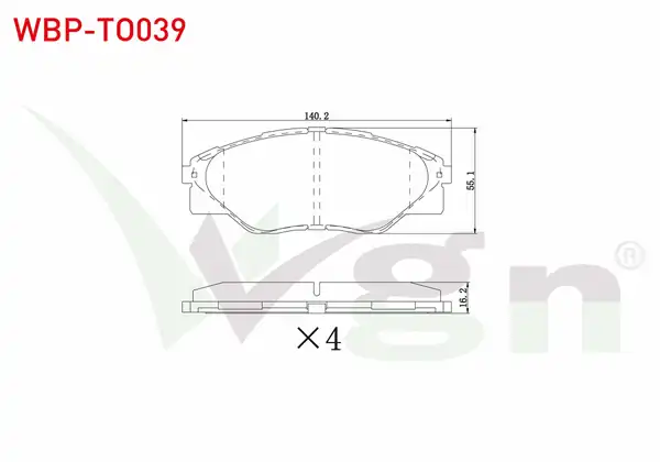 WGN Wbp To039 Fren Balata Ön Toyota Hi Lux Pick Up Tgn1_ Ggn2_ Ggn1_ Kun2_ Kun1_ 2 5 D 4d 4x2 15 60mm 2005