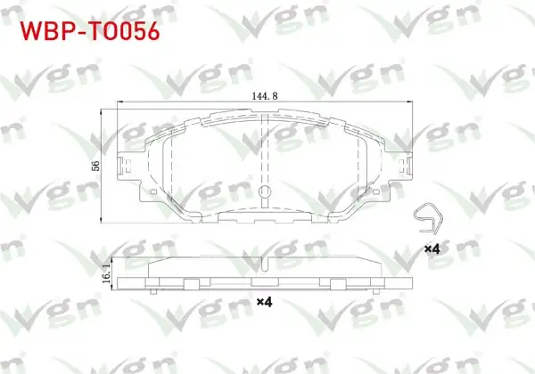 WGN WBP-TO056 | Fren Balata Ön Toyota Hı-Lux VIII Revo (N1) Pick Up 2.4 D 4X4 Espsız 2015 -