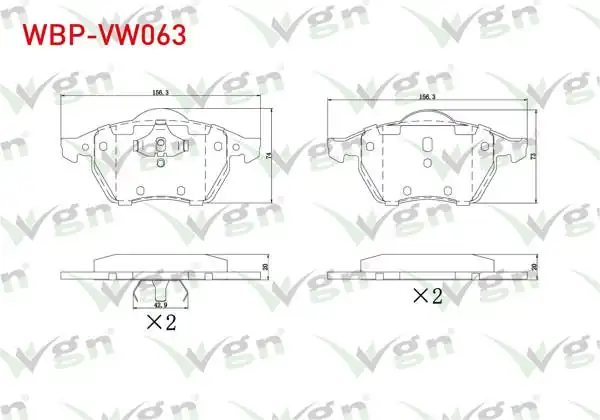 WGN WBP-VW063 | Fren Balata Ön Volkswagen Sharan (7M8,7M9,7M6) 1.8 T 1995-2010 / Sharan (7M8,7M9,7M6) 1.9 TDI 1995-2010