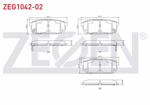 ZEGEN ZEG1042-02 | Fren Balata Arka Ikazlı Kia Sorento I (Jc) 2.4İ 2002-2009 / Kia Sorento I (Jc) 2.5 CRDI 2002-2009