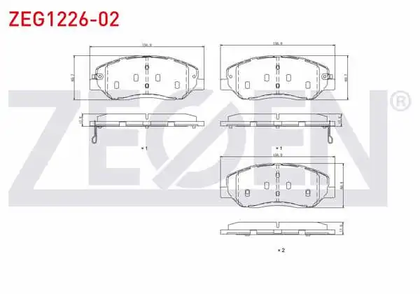 ZEGEN ZEG1226-02 | Fren Balata Ön Ikazlı Kia Sorento II 2.0 2.2 2009-2015 / Hyundai Santa Fe II 2.0 2.2 CRDI 2006-2012 / Santa Fe III 2.0 2012-/ Genesıs 2008-2014 / Ssangyong Musso Grand 2.2 2018-/ Korando 2.0 2010 -
