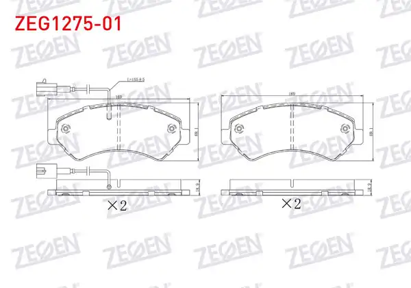 ZEGEN ZEG1275-01 | Fren Balata Ön Çift Fişli Fiat Ducato III 2006-/ Peugeot Boxer III 2006-/ Citroen Jumper III 2006-/ Karsan Jest 2012-/ Ducato 2024 -