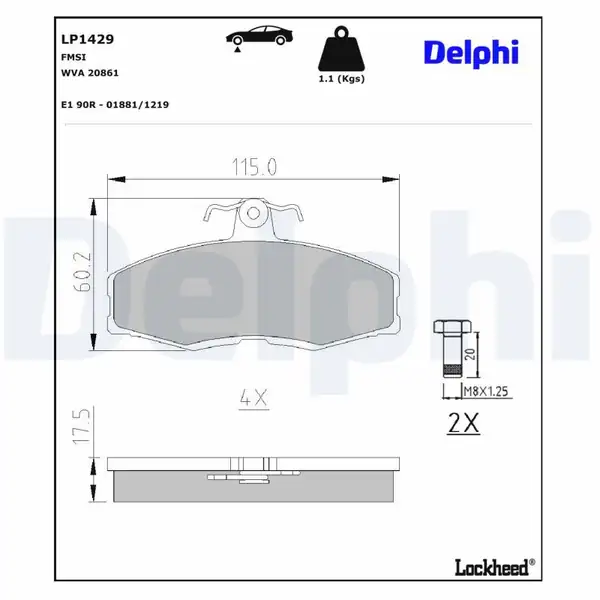 DELPHI LP1429 | Fren Balatası Ön Skoda Favorit 1 3 88 95 Felicia İ 1 3 1 9 95 99 VW Caddy II 1 6 1 9 96 00