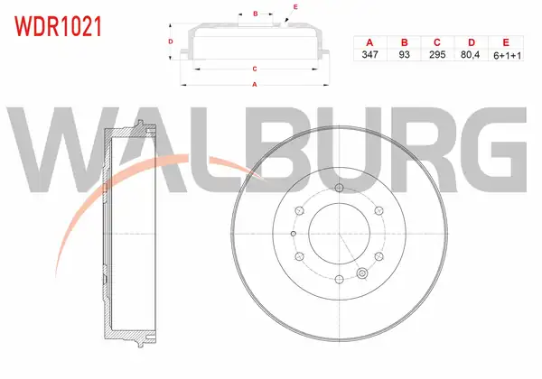 WALBURG WDR1021 | Fren Kampanası Arka 6 Delik 347x93x295x80 4 Ford Ranger 2 5 TDCI 4x4 1997 2006