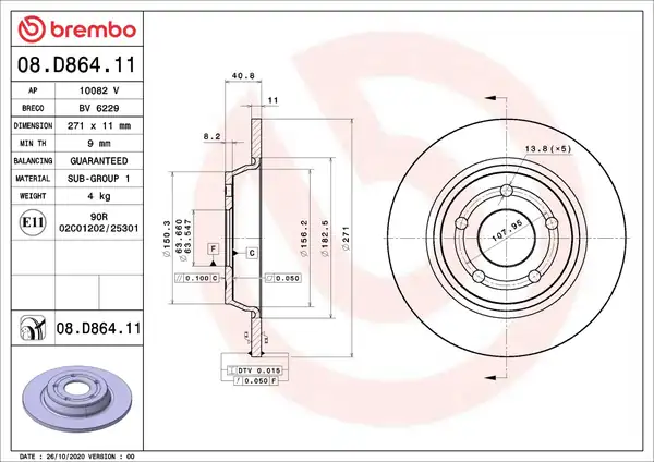 BREMBO 08-D864-11 | Arka Fren Disk Takımı Ford Focus IV 1 0 1 5 Ecoboost Ecoblue 2018