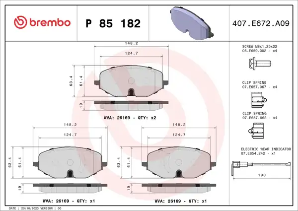 Brembo P 85 182x Ön Fren Balatası Kablolu VW Golf 20 Audi A3 20