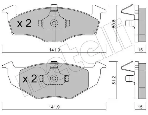 METELLİ 22-0206-2 | Ön Fren Balatası 15mm VW Golf 97 98 Polo CLS 97 02 Seat Ibiza 97 02