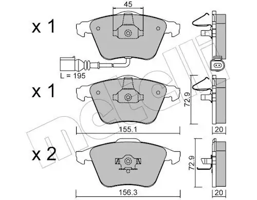 METELLİ 22-0549-2 | Ön Fren Balatası Büyük Segman VW Golf 06 09 Passat 06 11 Audi A3 04 13 Seat Leon 06 10
