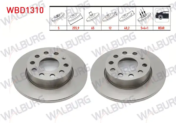 WALBURG WBD1310 | Arka Fren Diski Düz 5 Bijon Golf Caddy Jetta 2 Adet