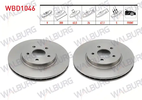 WALBURG WBD1046 | Fren Diski Ön Havalı 5 Bjn 300x24x63 5x47 1 Ford Mondeo III 2 Adet