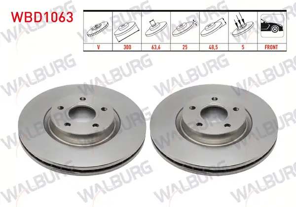 WALBURG WBD1063 | Fren Diski Ön Havalı 5 Bjn 300x25x63 5x48 5 Ford C Max İ 2 Adet