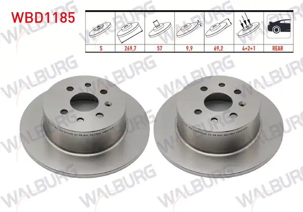 WALBURG WBD1185 | Fren Diski Arka Düz 4 Bjn 269 7x9 9x57x69 2 Opel Vectra B 2 Adet