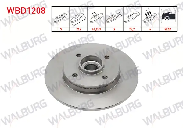 WALBURG WBD1208 | Fren Diski Arka Düz 4 Bjn 248 8x9x61 92x73 2 308 1 6 Hdi 1 6 2 Adet