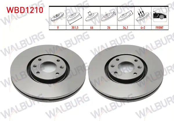 WALBURG WBD1210 | Fren Diski Ön Havalı 4 Bjn 301 5x26x66x34 1 207 Wa Wc 1 6i 2 Adet