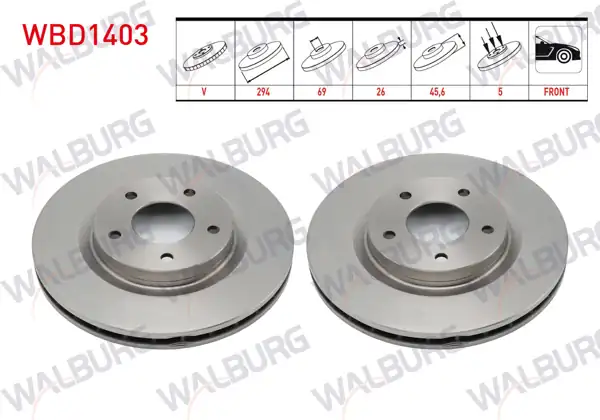 WALBURG WBD1403 | Fren Diski Ön Havalı 5 Bjn 294X26x69x45,5 Mitsubishi Asx | 2 Adet