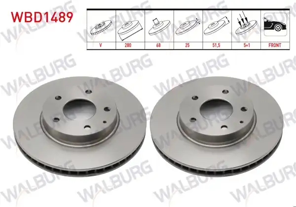 WALBURG WBD1489 | Fren Diski Ön Havalı 5 Bjn 280X25x68x51,5 Mazda 3 | 2 Adet