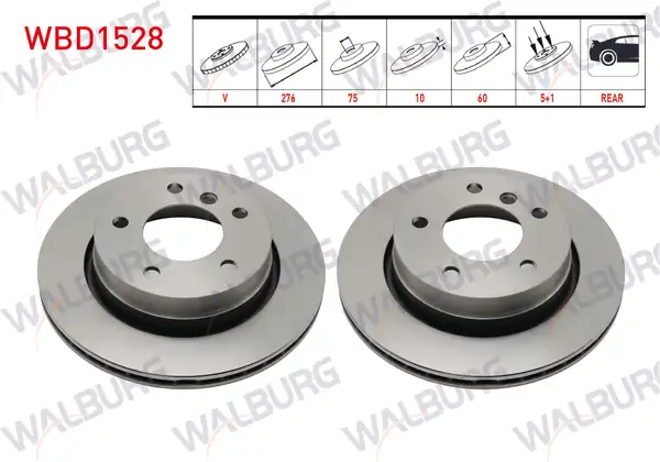 WALBURG WBD1528 | Fren Diski Arka Havalı Bmw 3 Serisi E36 316 İ 5 Bjn 276x19x75x60 1990 1998 2 Adet