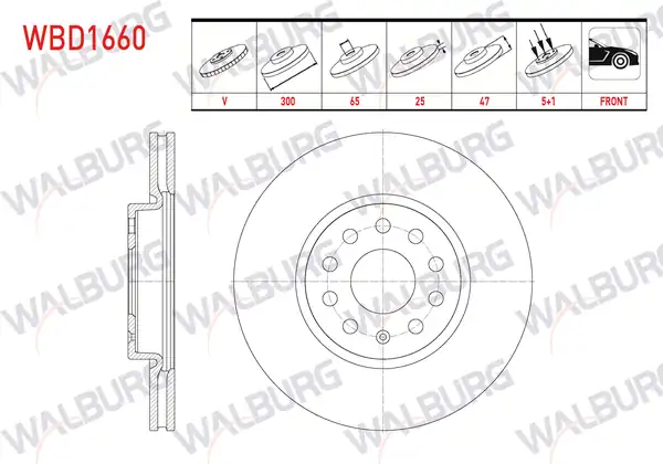 WALBURG WBD1660 | Fren Diski Ön Havalı 5 Bjn 300x25x65x47 Mg ZS Suv Ev Csa7001 2019 2 Adet
