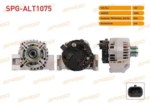 SPAGO Spg Alt1075 Alternatör 12v 105a 6pk Alt4428 Astra H 05 10 Corsa D 06 14 Meriva 10 14 1 3 CDTI Araclar İçin