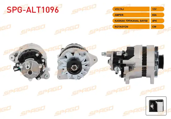 SPAGO Spg Alt1096 Alternatör 12v 65a 4pk Alt490 Ford Transit T15 T12 Lcx T150 Lcy Vakumlu