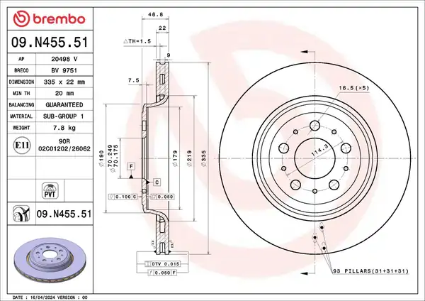 BREMBO 09N45551-2 | Arka Fren Diski Tesla Model Y Performans 23 2 Adet