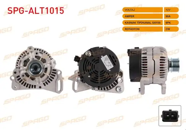 SPAGO SPG-ALT1015 | Alternatör 12V 90A 6Pk (Alt270) Passat B3 B4 1.6 1.8 1.9 TDI-Golf III 1.4 1.6 1.9 TDI-Transporter T4 1.9 2.5 TDI