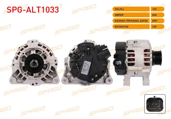 SPAGO Spg Alt1033 Alternatör 12v 80a 6pk Alt885 Partner Bipper 206 307 Berlingo Nemo C5 Xsara Benzinli Araclar İçin