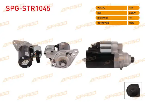 SPAGO SPG-STR1045 | Marş Motoru 12V 1.7 KW 10 Dıs Ccw (Str6558) Transporter T5-Passat B6-Jetta III-Golf V (1.9 TDI Araclar İçin)