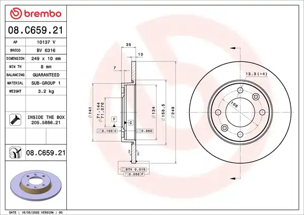 BREMBO 08-C659-21 | Fren Diski Citroen 2 Adet
