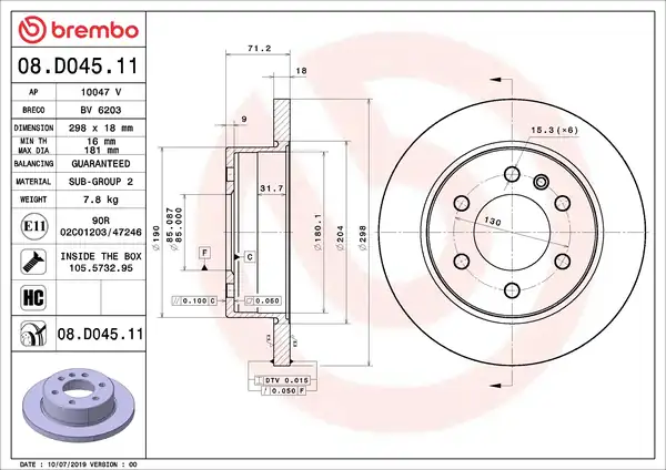 BREMBO 08-D045-11 | Fren Diski Tek Disk Arka M Benz 907 910 18