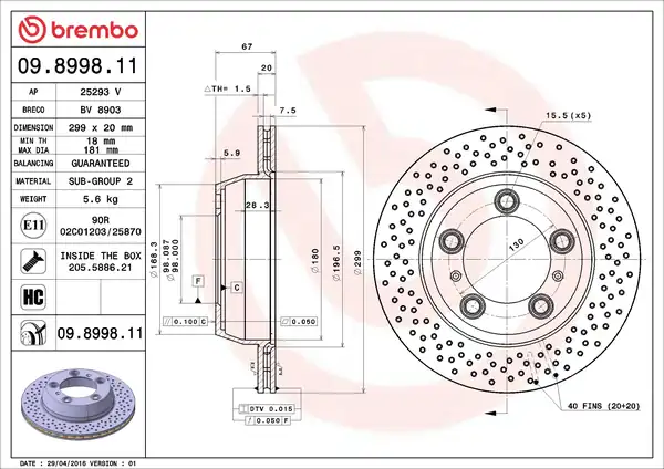 BREMBO 09-8998-11 | Fren Diski Arka UV Coated Porsche 2 Adet