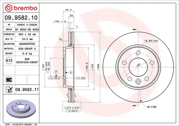 BREMBO 09-9582-10 | Fren Diski Arka VW Transporter 03 2 Adet