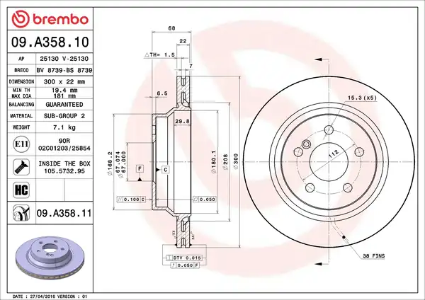 BREMBO 09-A358-10 | Fren Diski 211 212 Arka Sport 2 Adet
