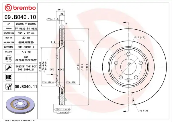 BREMBO 09B04011-2 | Arka Fren Disk Aynası S4 S5 Q5 08 15 2 Adet