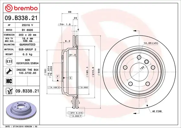 BREMBO 09-B338-21 | Fren Diski Tek Disk Arka Bmw E81 84 87 90 91 92 93 05 14