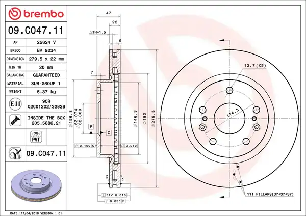 BREMBO 09-C047-11 | Disk Fren Ön Suzuki Sx4 S Cross 1 6 1 6 Ddıs 13 Vitara 15 1 6 Vvt-I 280 mm 2 Adet