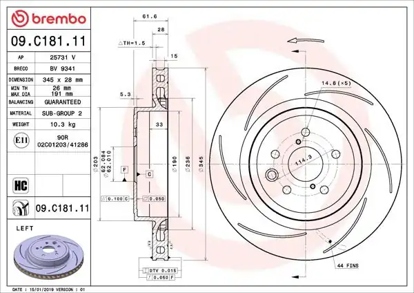 BREMBO 09.C181.11 | Fren Diski Arka UV Coated Lexus | 2 Adet