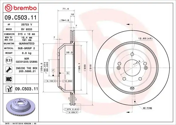 BREMBO 09.C503.11 | Fren Diski Arka UV Coated Kia | 2 Adet
