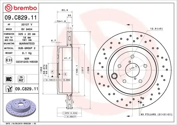 BREMBO 09.C829.11 | Fren Diski Arka UV Coated Subaru | 2 Adet