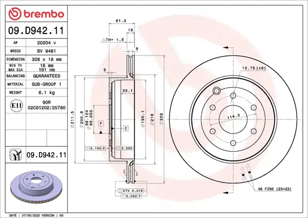BREMBO 09-D942-11 | Fren Diski Tek Disk Arka M Benz 470 17